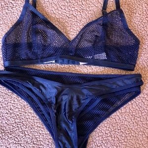 Savage X Fenty navy fishnet bralette and panty set